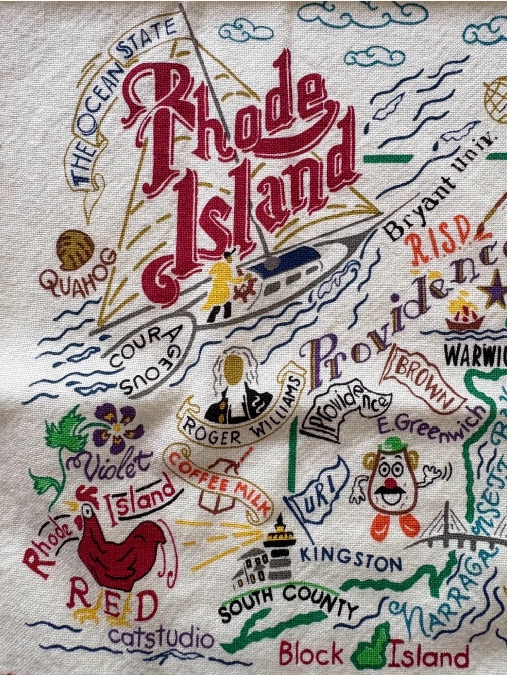 CATSTUDIO NWT Rhode Island Tea Dish Towel State Map